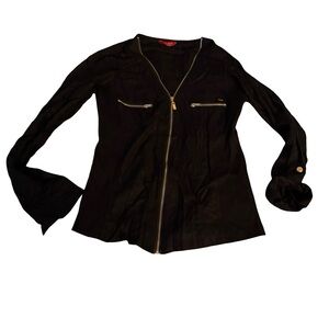 Guess Black Gold Zip Front Top Shirt‎ Blouse Women’s - NWOT